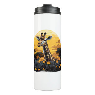 Giraffe Sunset Floral Animal Art Savanna Nature Wi Thermal Tumbler