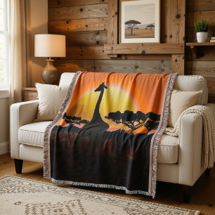 Giraffe Sunset Throw Blanket   African Safari Wild