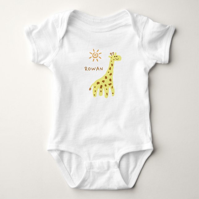 Giraffe & Sunshine Custom Name Baby Bodysuit (Front)
