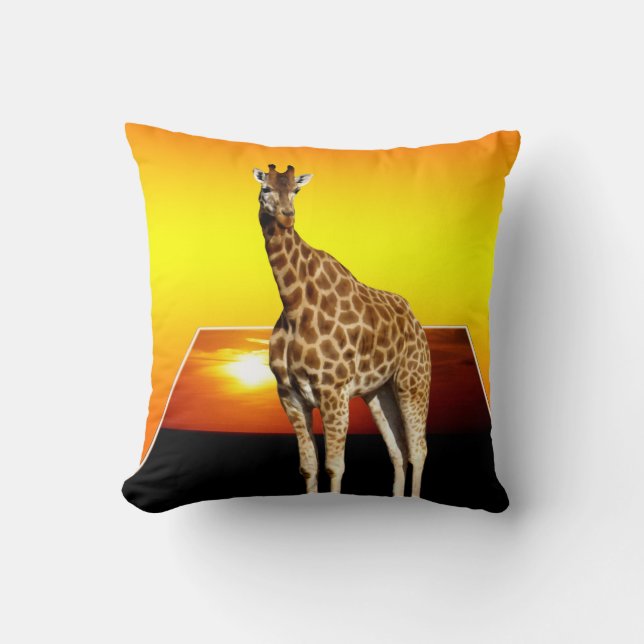 Giraffe Sunshine Popout Art Throw Cushion. Cushion (Front)