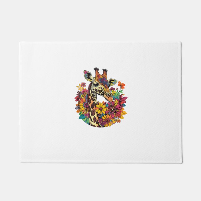 Giraffe Surrounded By Colourful Flowers _1 Doormat (Front)