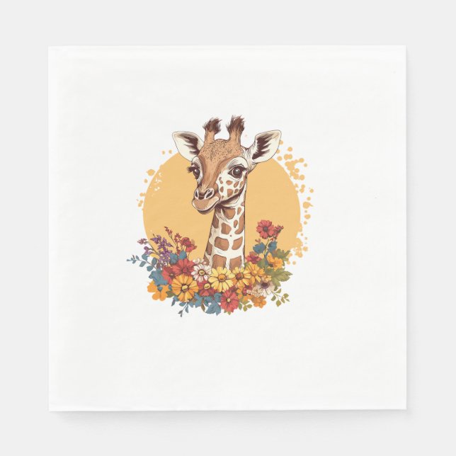 Giraffe Surrounded By Colourful Flowers   Napkin (Front)