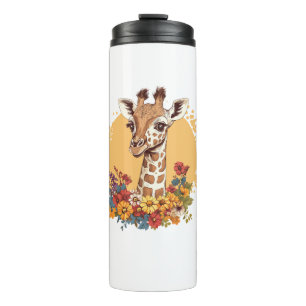 Giraffe Surrounded By Colourful Flowers Thermal Tumbler