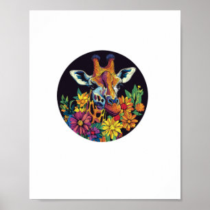Giraffe Surrounded By Vibrant Flowers _1 Poster