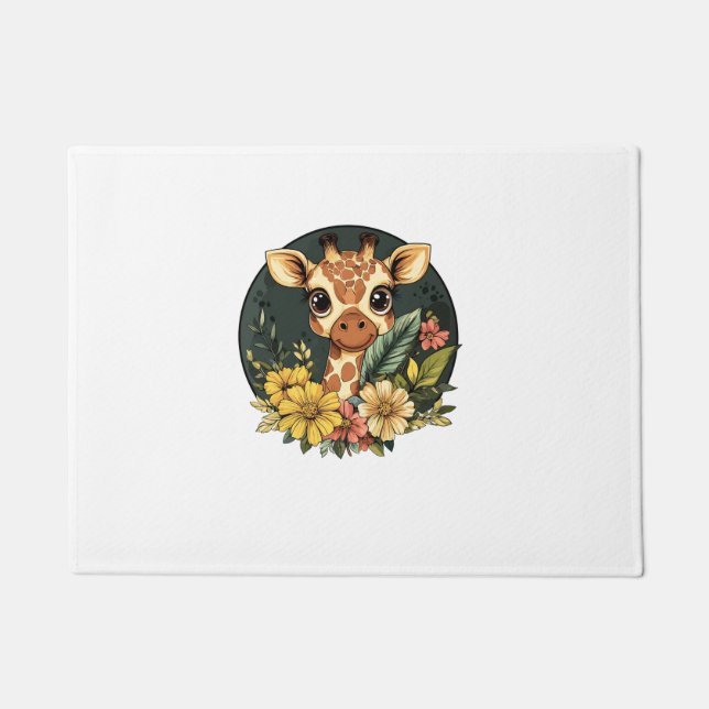Giraffe Surrounded By Vibrant Flowers   Doormat (Front)