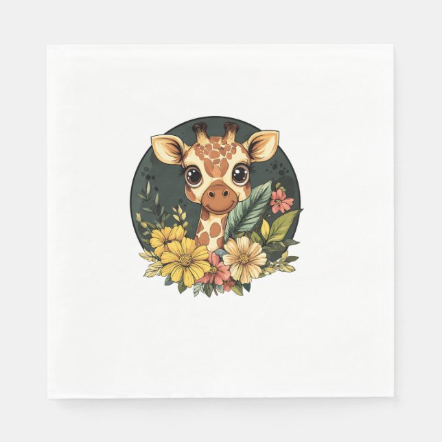 Giraffe Surrounded By Vibrant Flowers   Napkin (Front)
