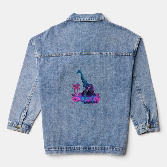 Giraffe Synthwave Vaporwave Art   Denim Jacket (Back)
