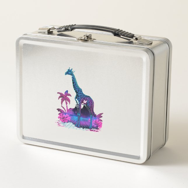 Giraffe Synthwave Vaporwave Art   Metal Lunch Box (Front)