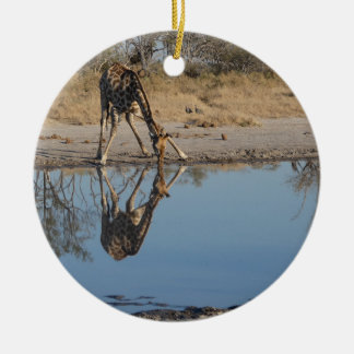 GIRAFFE TAKING A REFLECTED DRINK CERAMIC ORNAMENT