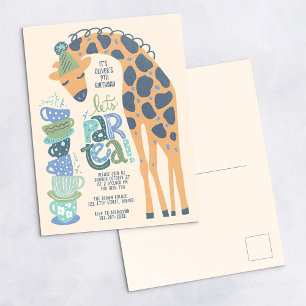 Giraffe Tea Party Kids Birthday Party Invitation Postcard
