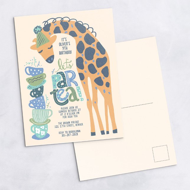 Giraffe Tea Party Kids Birthday Party Invitation Postcard (Creator Uploaded)