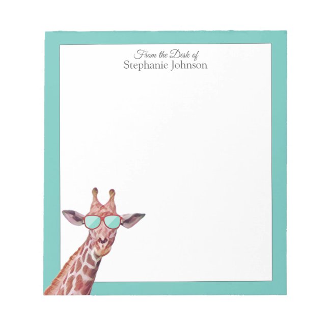 Giraffe Teal Monogram From the Desk of Template  Notepad (Front)