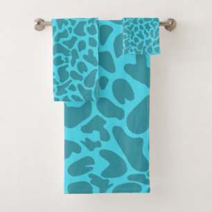 Giraffe Teal Skin Pattern Wild animal print Bath Towel Set