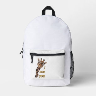 Giraffe.Text.I see you Printed Backpack