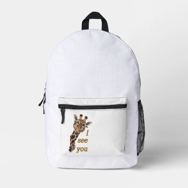 Giraffe.Text.I see you Printed Backpack (Front)