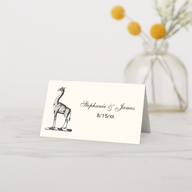 Giraffe Theme Escort Card Place Card Ivory (Front)