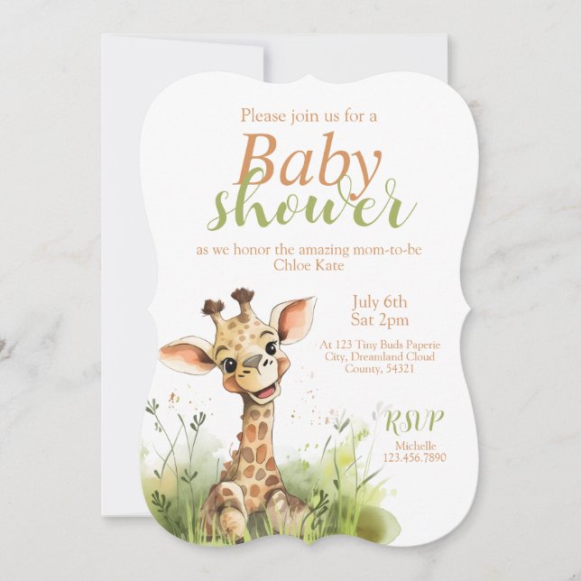 Giraffe-Themed Baby Shower Invitation (Front)