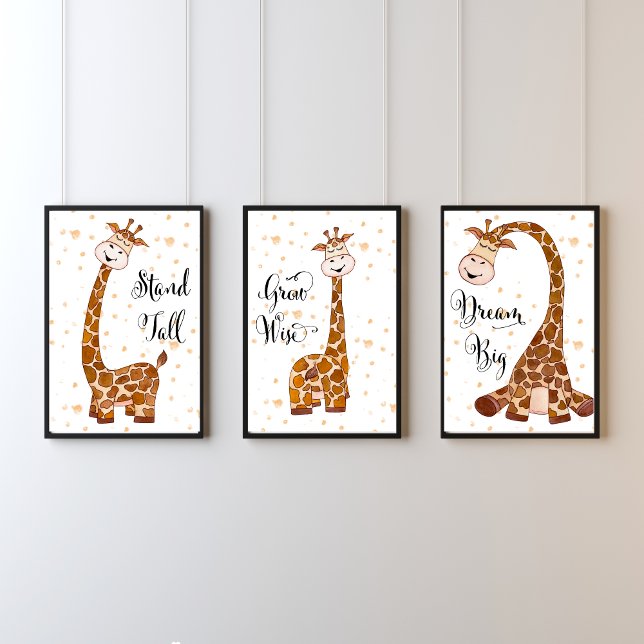 Giraffe Three Print Set Nursery Kids Wall Art (Giraffe Nursery Wall Art Set of three, with inspirational sayings. Baby Shower gift)