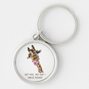 Giraffe Tongue Out and Playful Wink Keychain
