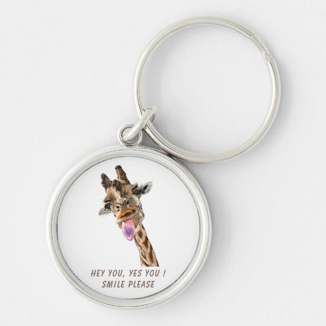 Giraffe Tongue Out and Playful Wink Keychain (Front)