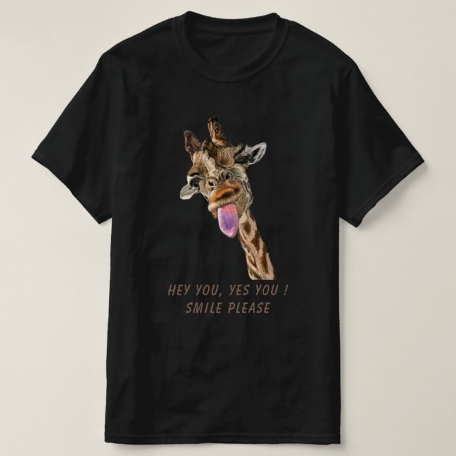 Giraffe Tongue Out and Playful Wink - Smile T-Shirt (Design Front)