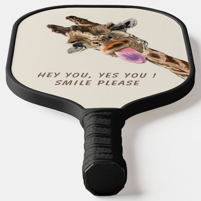 Giraffe Tongue Out Playful Pickleball Paddle Smile (Laydown)