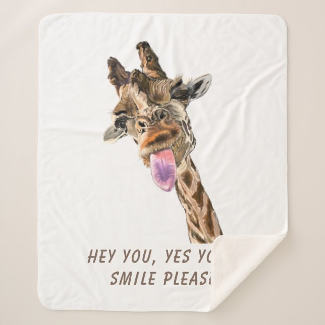 Giraffe Tongue Out Playful Sherpa Blanket (Front)