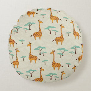 Giraffe tree vintage pattern. round cushion