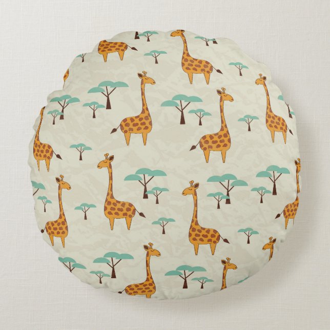 Giraffe tree vintage pattern. round cushion (Front)