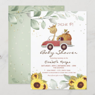 Giraffe Truck Sunflowers Pumpkin Drive Baby Shower Invitation