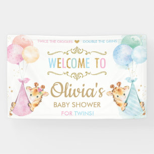 Giraffe Twin Boy Girl Baby Shower Welcome Backdrop Banner