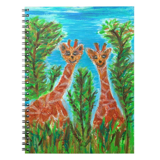 Giraffe Twins – Whimsical Animal Art Notebook (Front)