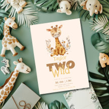 Giraffe Two Wild Safari Animals 2nd Birthday