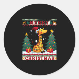 Giraffe Ugly Christmas Sweaters Funny Santa Hat Li Classic Round Sticker