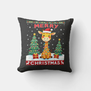 Giraffe Ugly Christmas Sweaters Funny Santa Hat Li Cushion