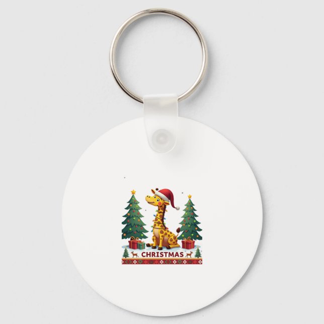 Giraffe Ugly Christmas Sweaters Funny Santa Hat Li Key Ring (Front)