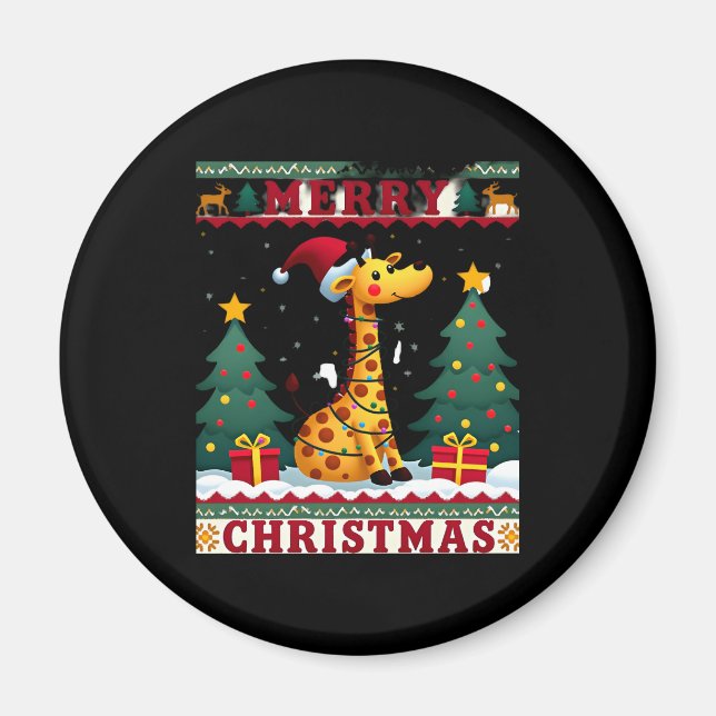 Giraffe Ugly Christmas Sweaters Funny Santa Hat Li Magnet (Front)