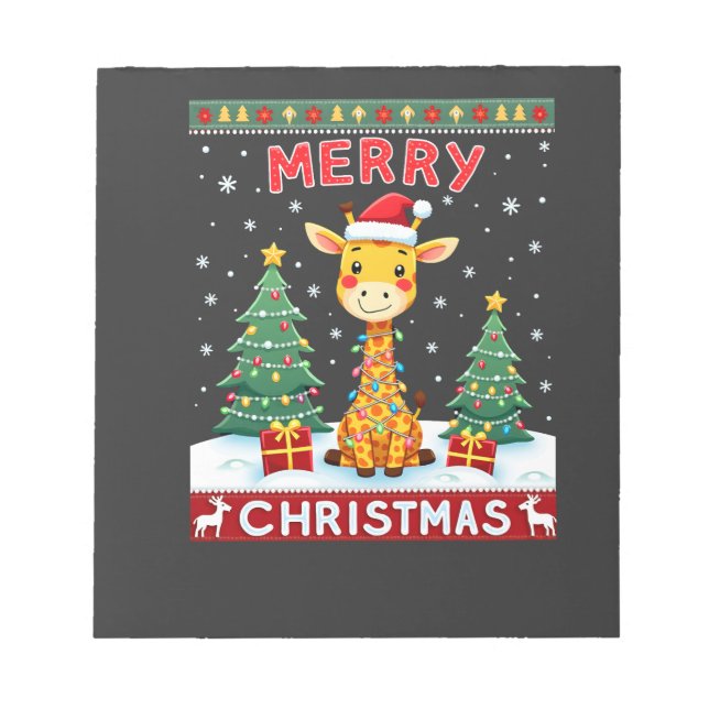 Giraffe Ugly Christmas Sweaters Funny Santa Hat Li Notepad (Front)