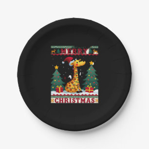 Giraffe Ugly Christmas Sweaters Funny Santa Hat Li Paper Plate