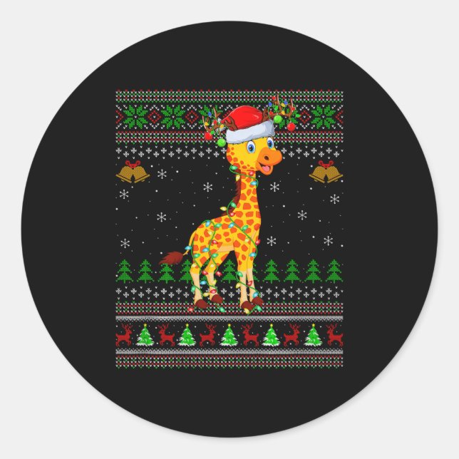 Giraffe Ugly Christmas Sweaters Holiday Santa Cute Classic Round Sticker (Front)
