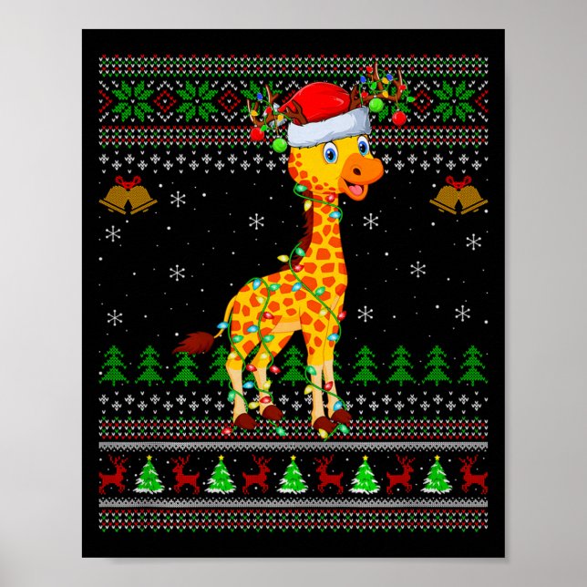 Giraffe Ugly Christmas Sweaters Holiday Santa Cute Poster (Front)