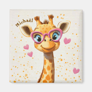 Giraffe Valentine's Day Heart Badge Kids School Magnet