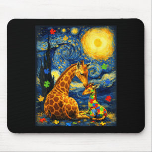 Giraffe Van Gogh Animals Autism Awareness Matching Mouse Pad