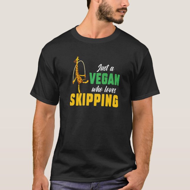 Giraffe Vegan Who Loves Rope Skipping Rope Jumping T-Shirt (Front)