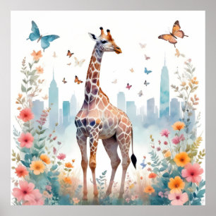 Giraffe Vintage Animal Nature Environment City Art Poster