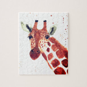 Giraffe watercolor animal Safari kids humour zoo J Jigsaw Puzzle