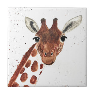 Giraffe watercolor animals Safari African Jungle Ceramic Tile