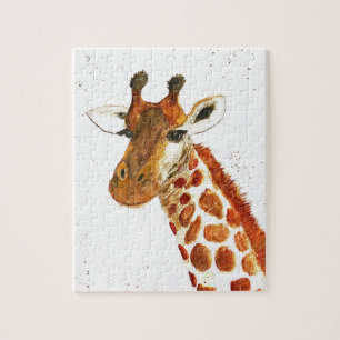 Giraffe watercolor animals Safari kids humour zoo Jigsaw Puzzle