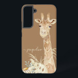 Giraffe Watercolor Boho Foliage Daisy Floral Tan Samsung Galaxy Case<br><div class="desc">This graceful Giraffe was beautifully captured in watercolor by internationally licensed artist and designer,  Audrey Jeanne Roberts.  Muted earthy dried foliage and a daisy flower complete the design.  You can change the background colour should you wish.  Copyright.</div>