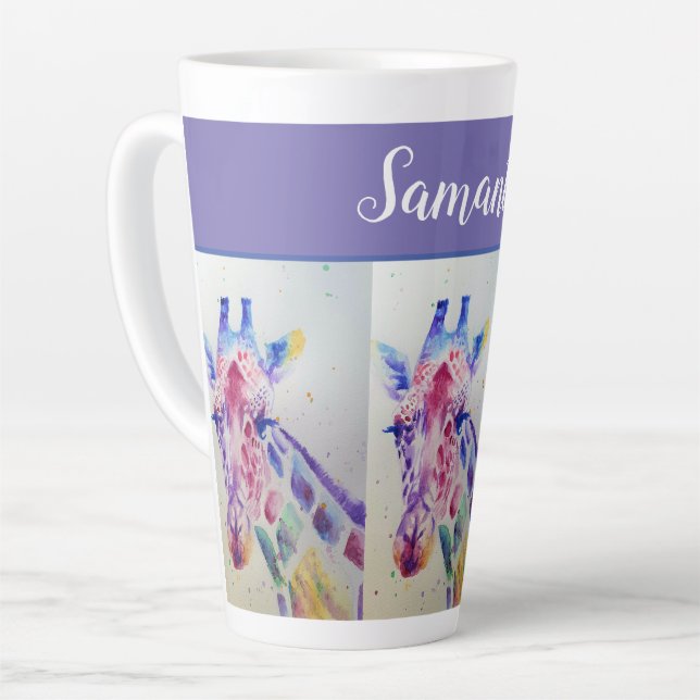Giraffe Watercolor cute Whimsical Girls Name Art Latte Mug (Left Angle)